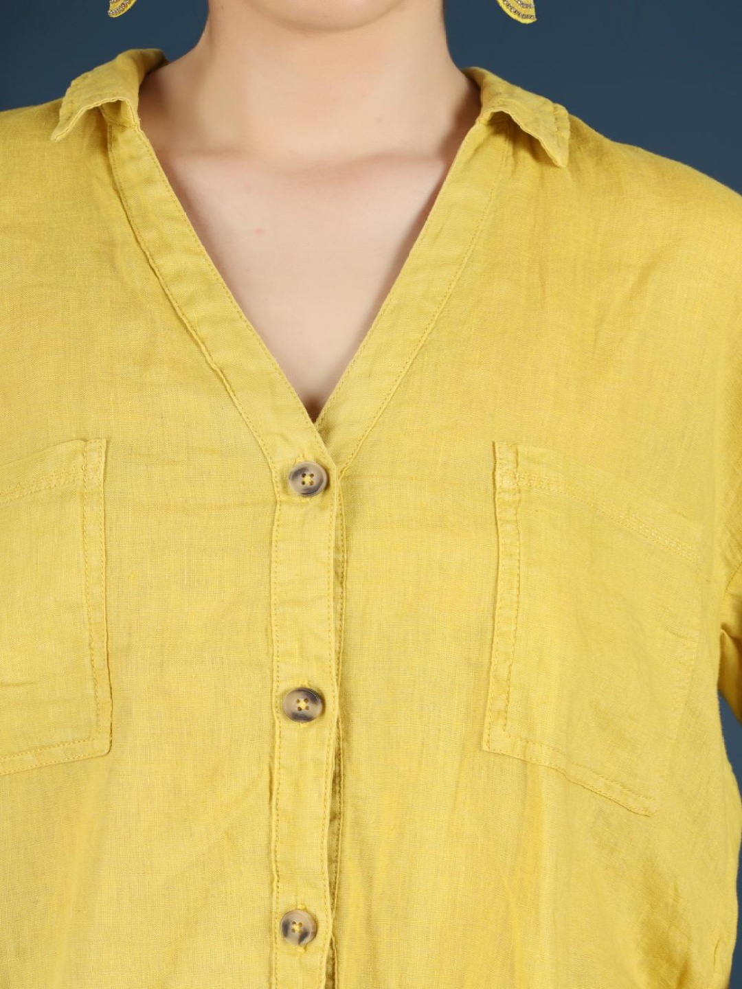 

VASSTRAM Linen Shirt Style Top, Yellow