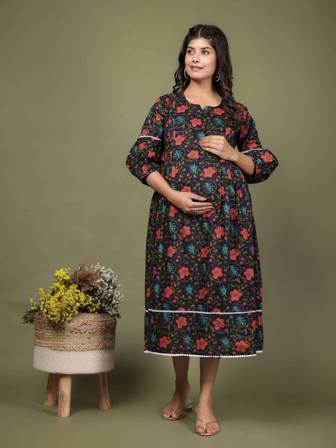 

LALI JAIPUR Floral Printed Cotton Maternity Kurta, Blue