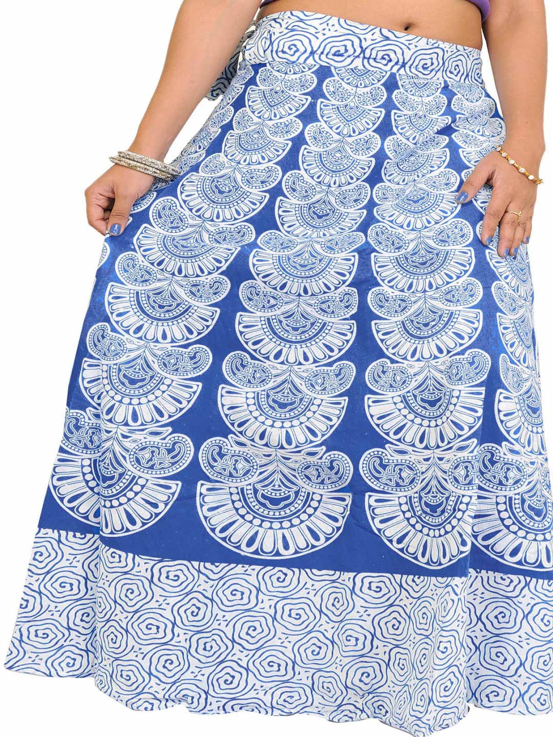 

Exotic India Printed Wrap Maxi Skirts, Blue