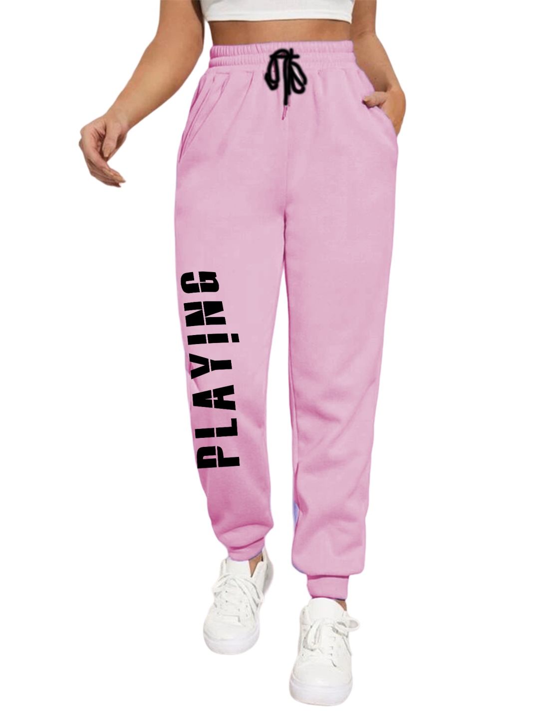 

TABADTOD Women Printed Relaxed Mid-Rise Joggers Trousers, Pink