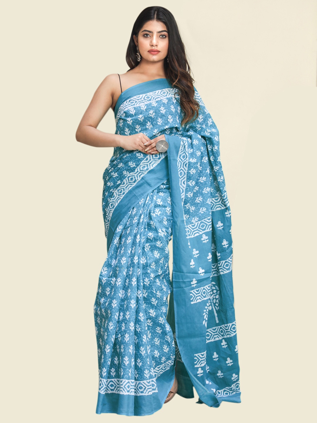 

BUTA BUTI Floral Printed Pure Cotton Saree, Blue