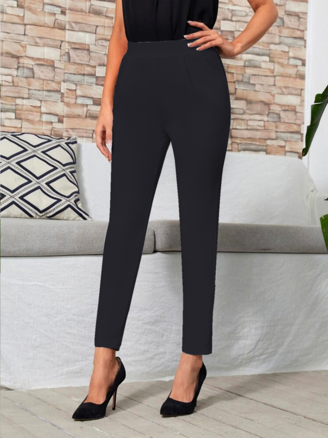 

Dream Beauty Fashion Women Mid-Rise Easy Wash Trousers, Black