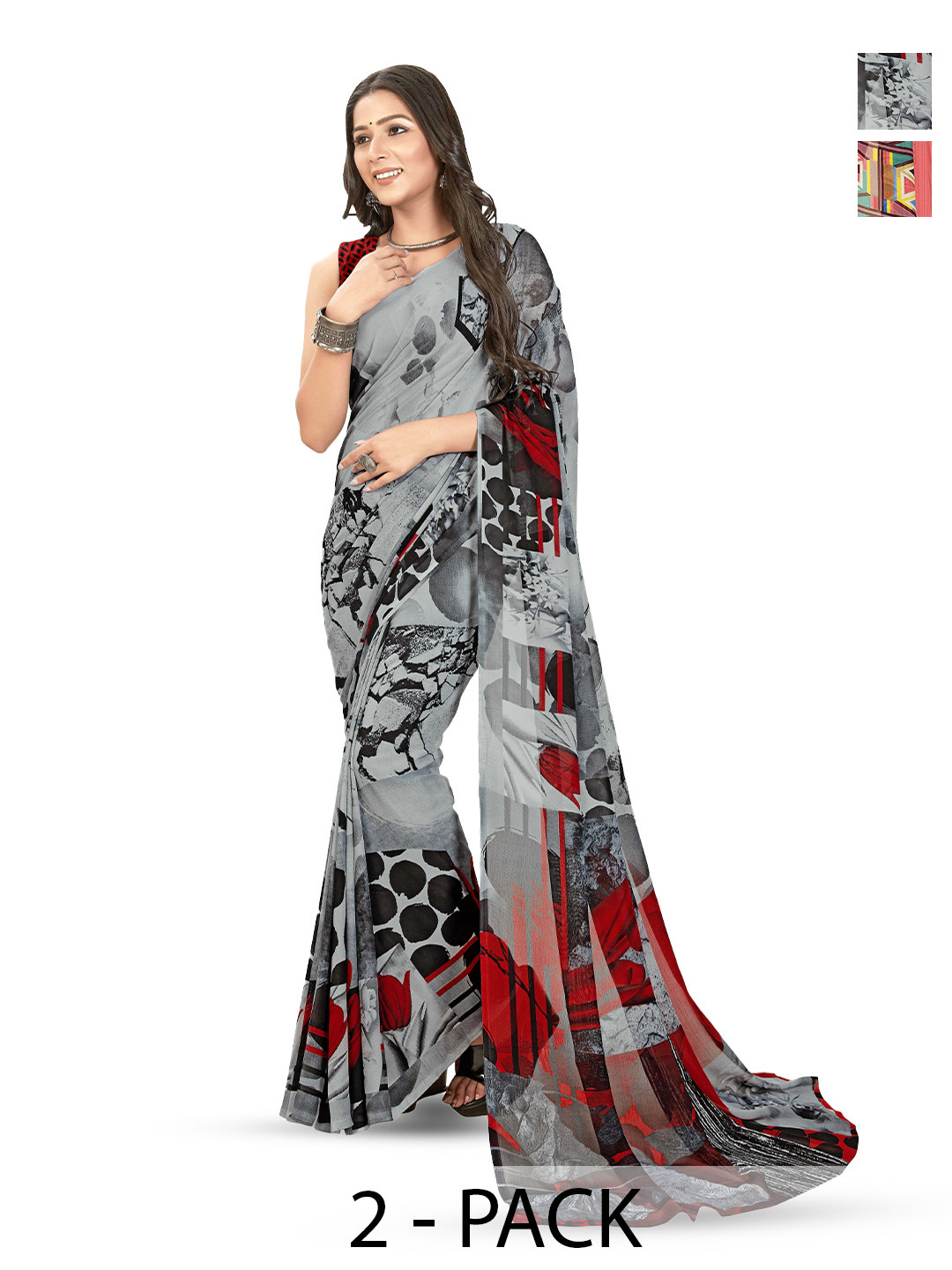 

ANAND SAREES Pack of-2 Floral Printed Saree, Grey