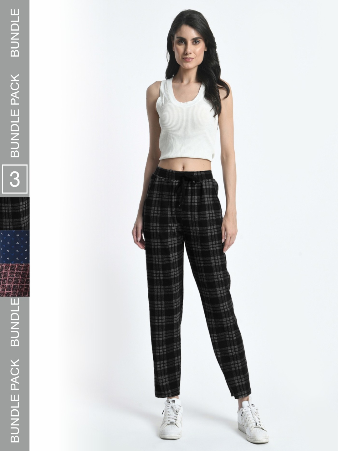 

BAESD Women Pack Of 3 Dry-Fit Checked & Printed Track Pant, Black