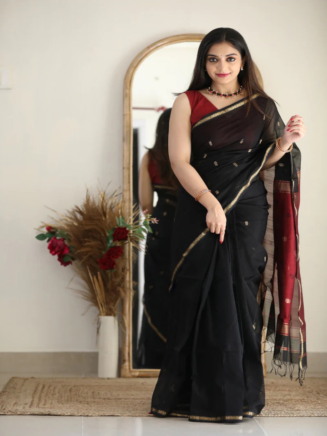 

Upalksh Woven Design Zari Kanjeevaram Saree, Black