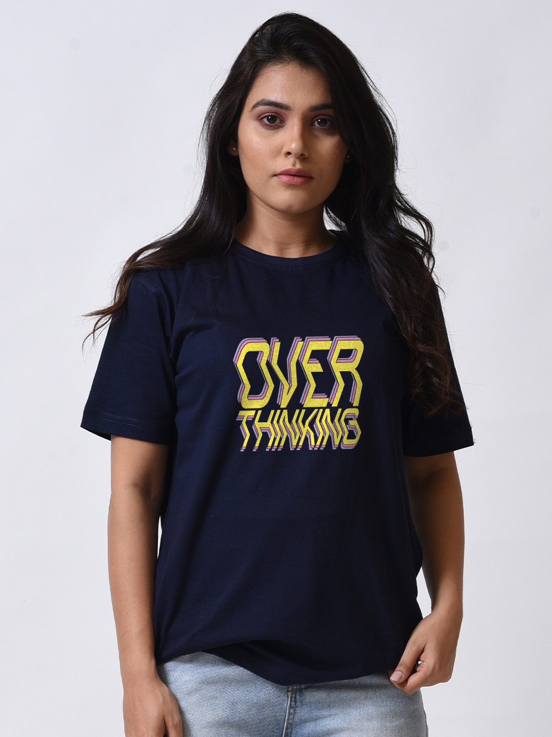 

Bloopers Store Women Typography Printed Applique T-shirt, Navy blue