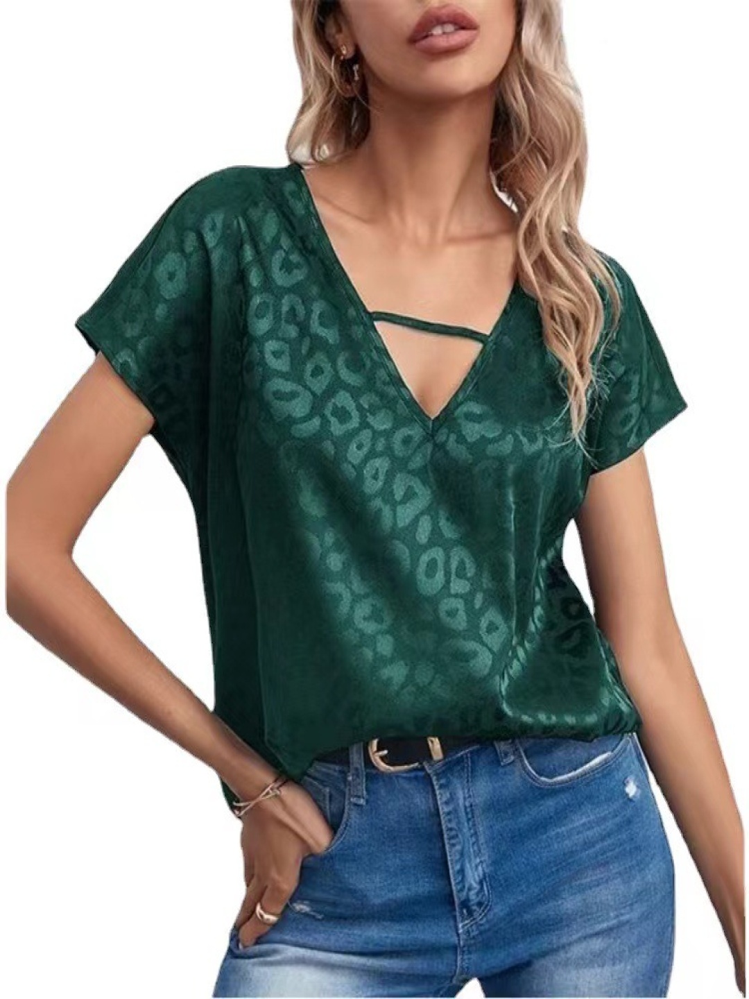 

StyleCast Floral Print Extended Sleeves Satin Top, Green