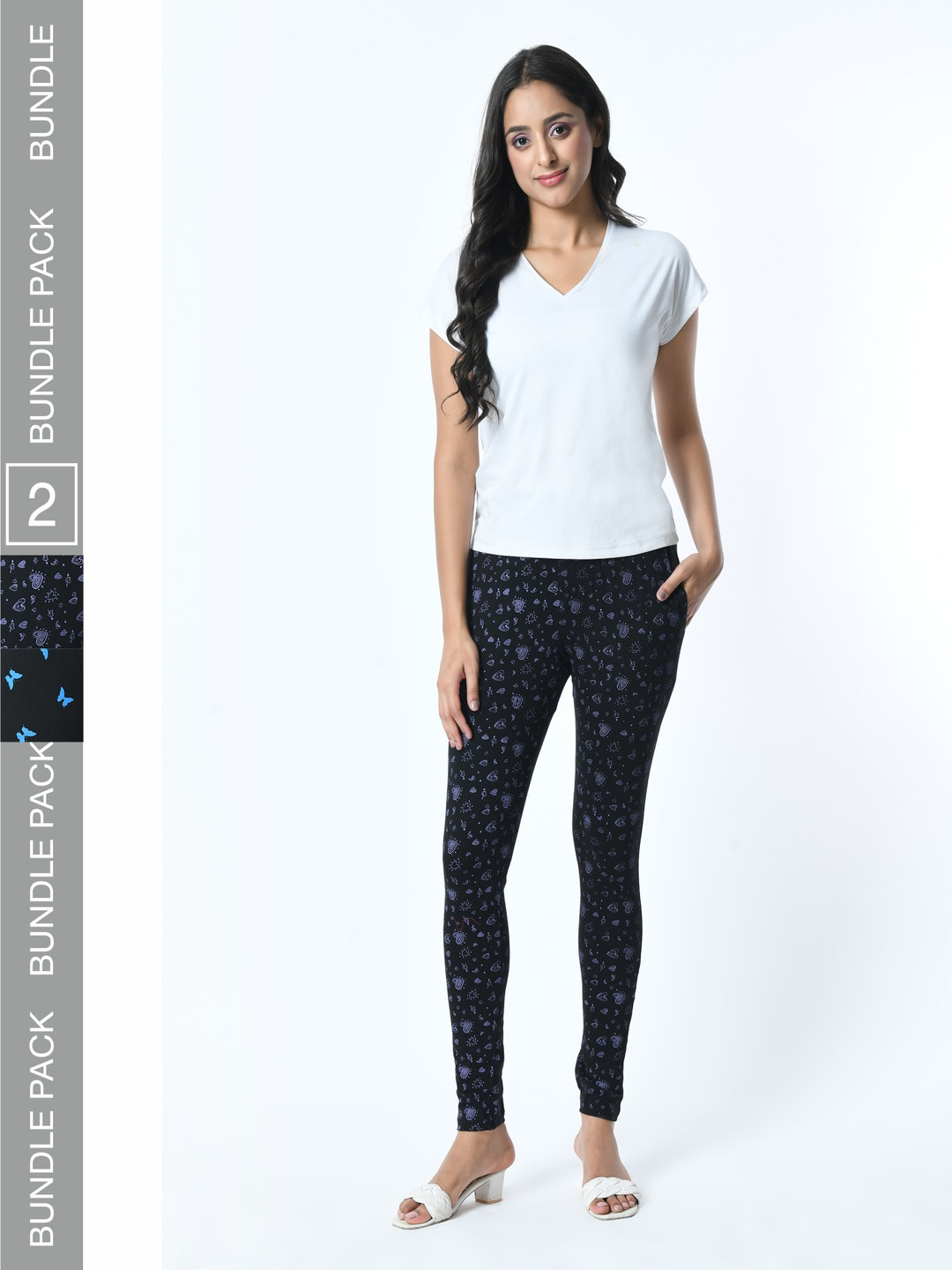 

BAESD Pack Of 2 Printed Slim Fit Pure Cotton Ankle Length Leggings, Black