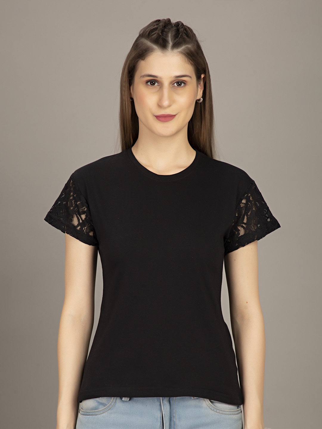 

STHULAS Round Neck Pure Cotton T-shirt, Black