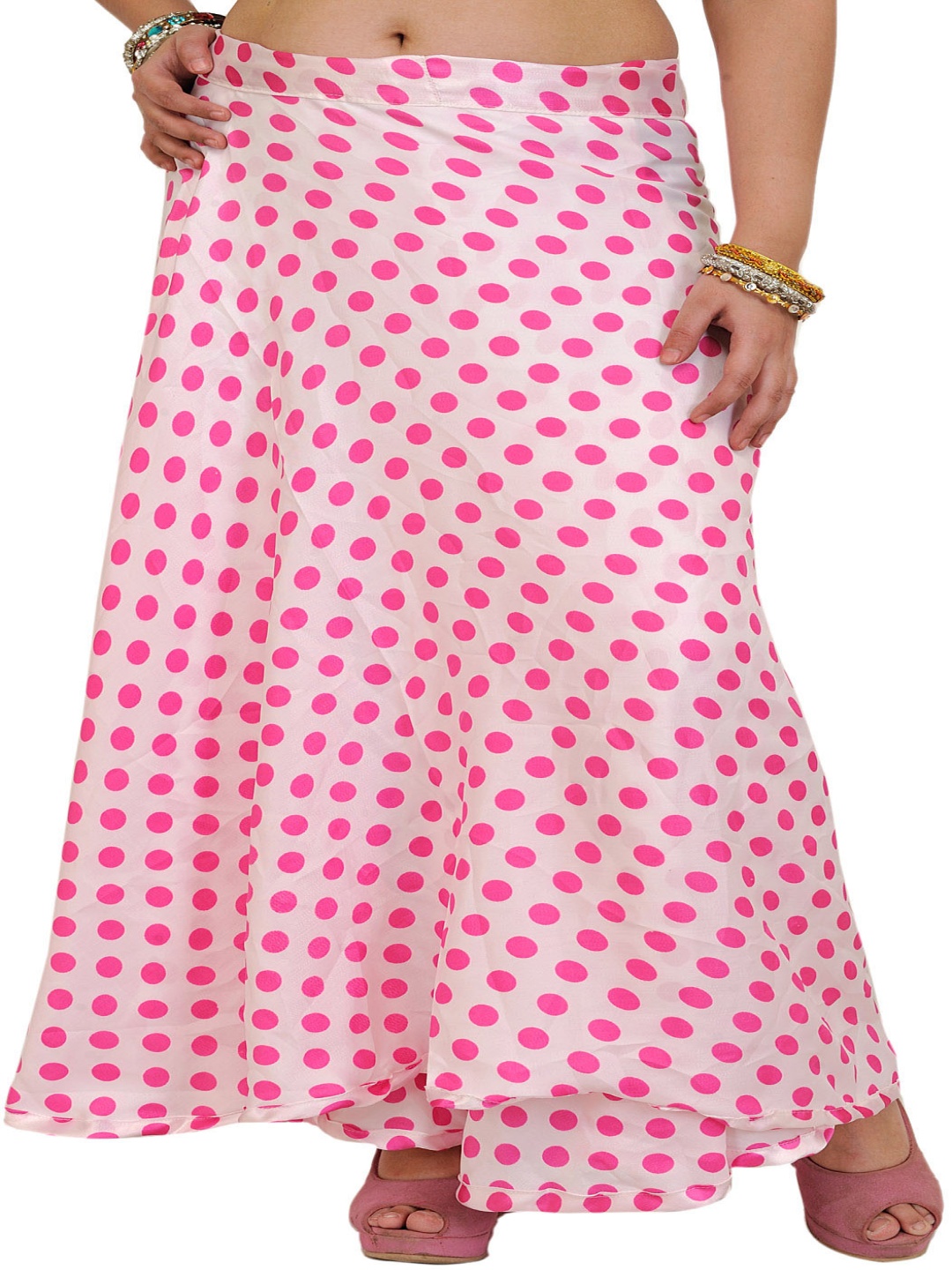 

Exotic India Polka Dot Printed Wrap-Around Maxi-Skirt, White