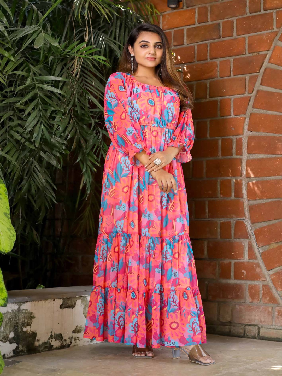 

Masakali.Co Printed Georgette Maxi Dress, Pink