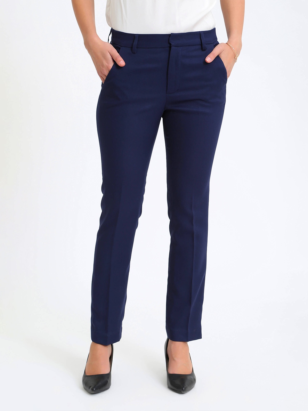 

SALT ATTIRE Women Slim Fit Trousers, Navy blue