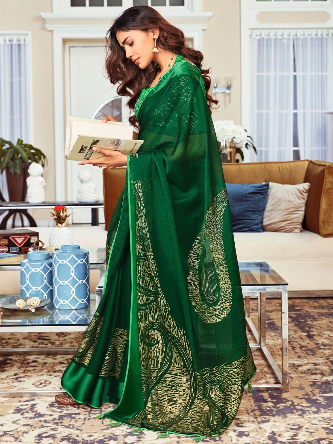 

Panzora Printed Saree, Green