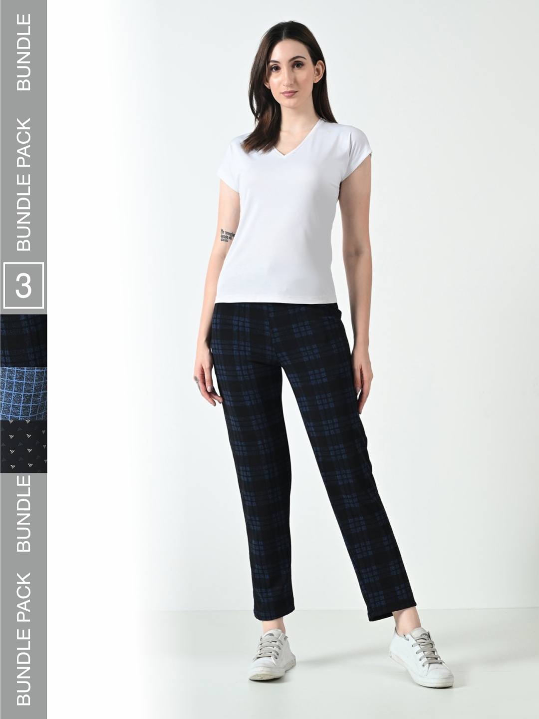 

BAESD Women Pack of 3 Dry-Fit Check Printed Track Pants, Blue