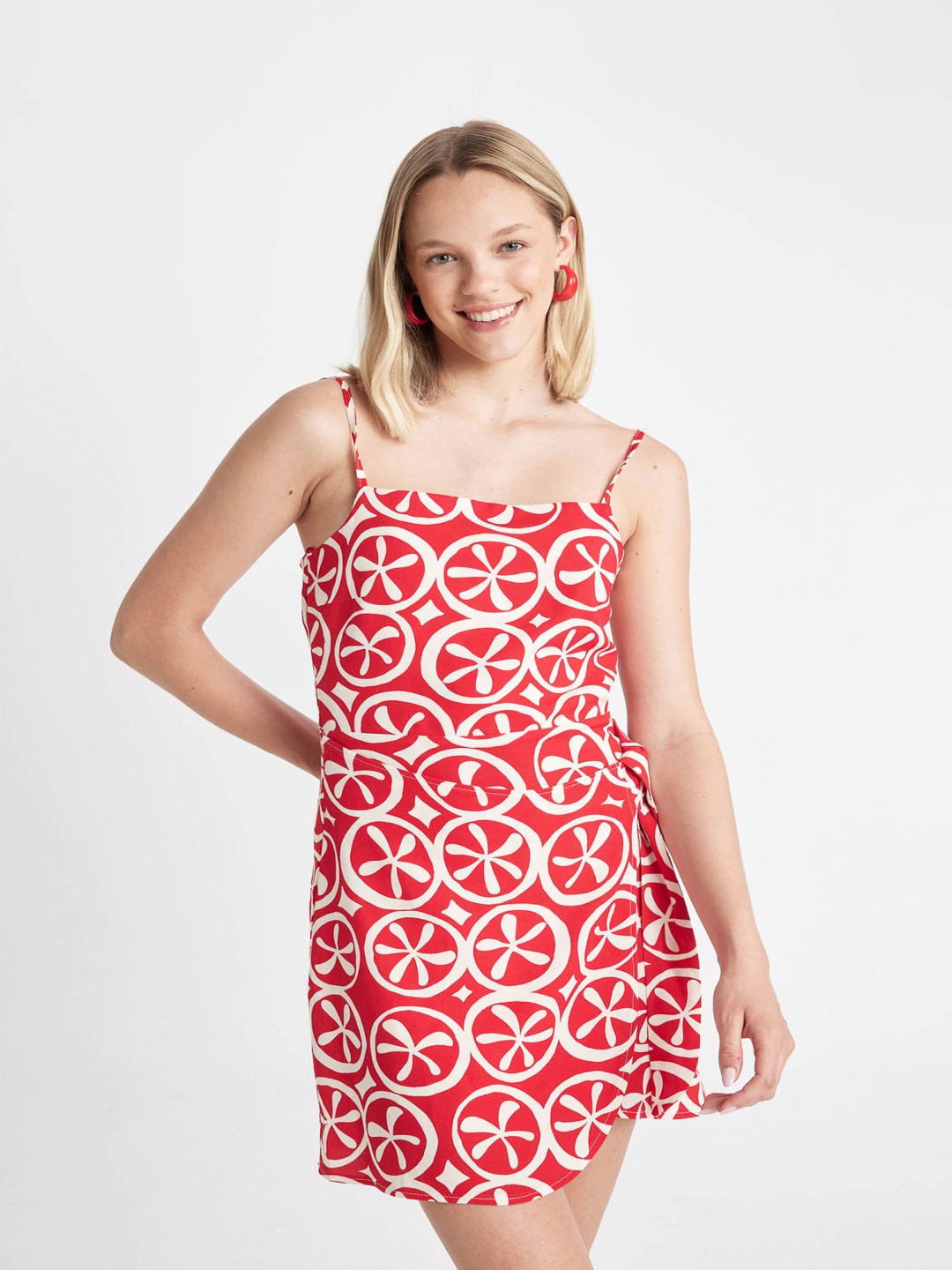 

DeFacto Women Print A-Line Mini Dress, Red