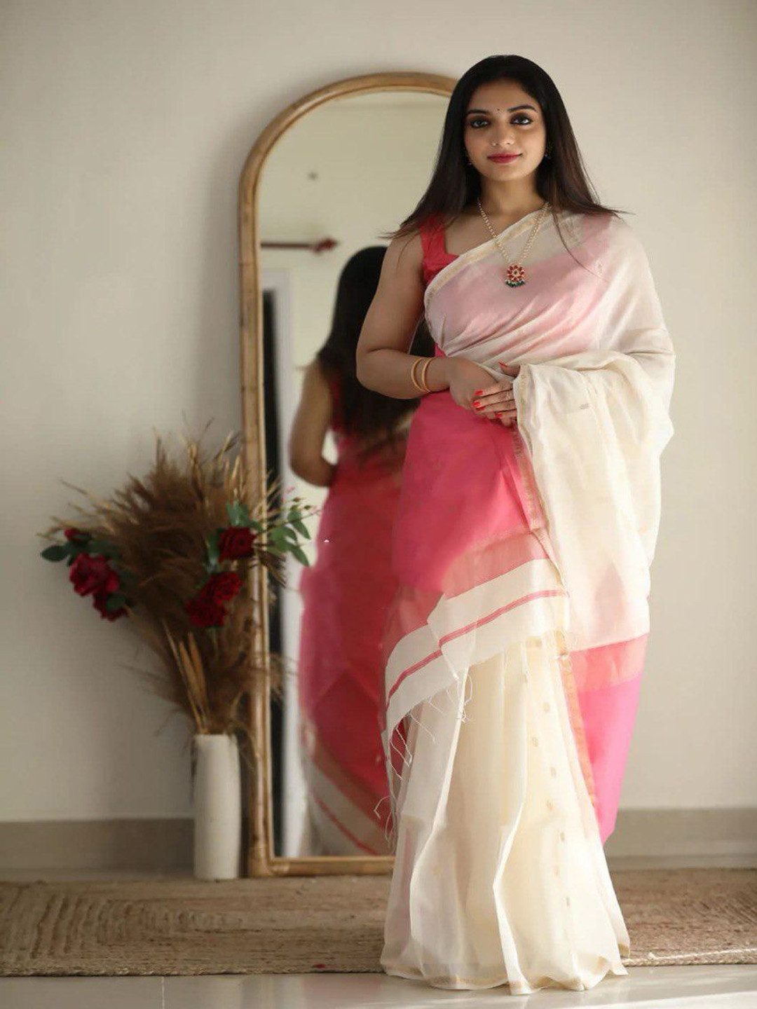 

Marziyaa Banarasi Silk Cotton Zari Woven Design Traditional celebrity Saree, White
