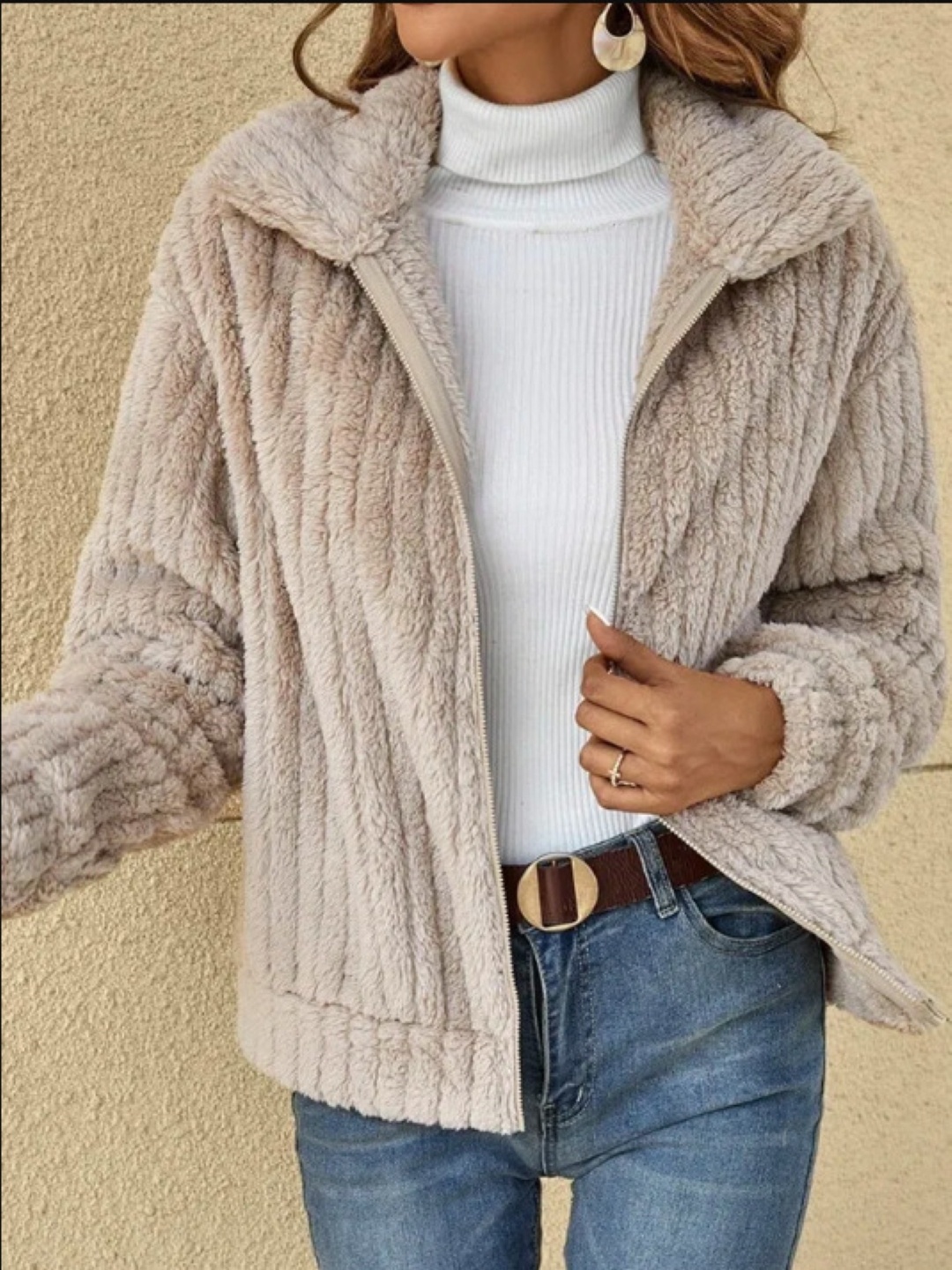 

KPOP Women Shirt Collar Long Sleeves Top, Khaki