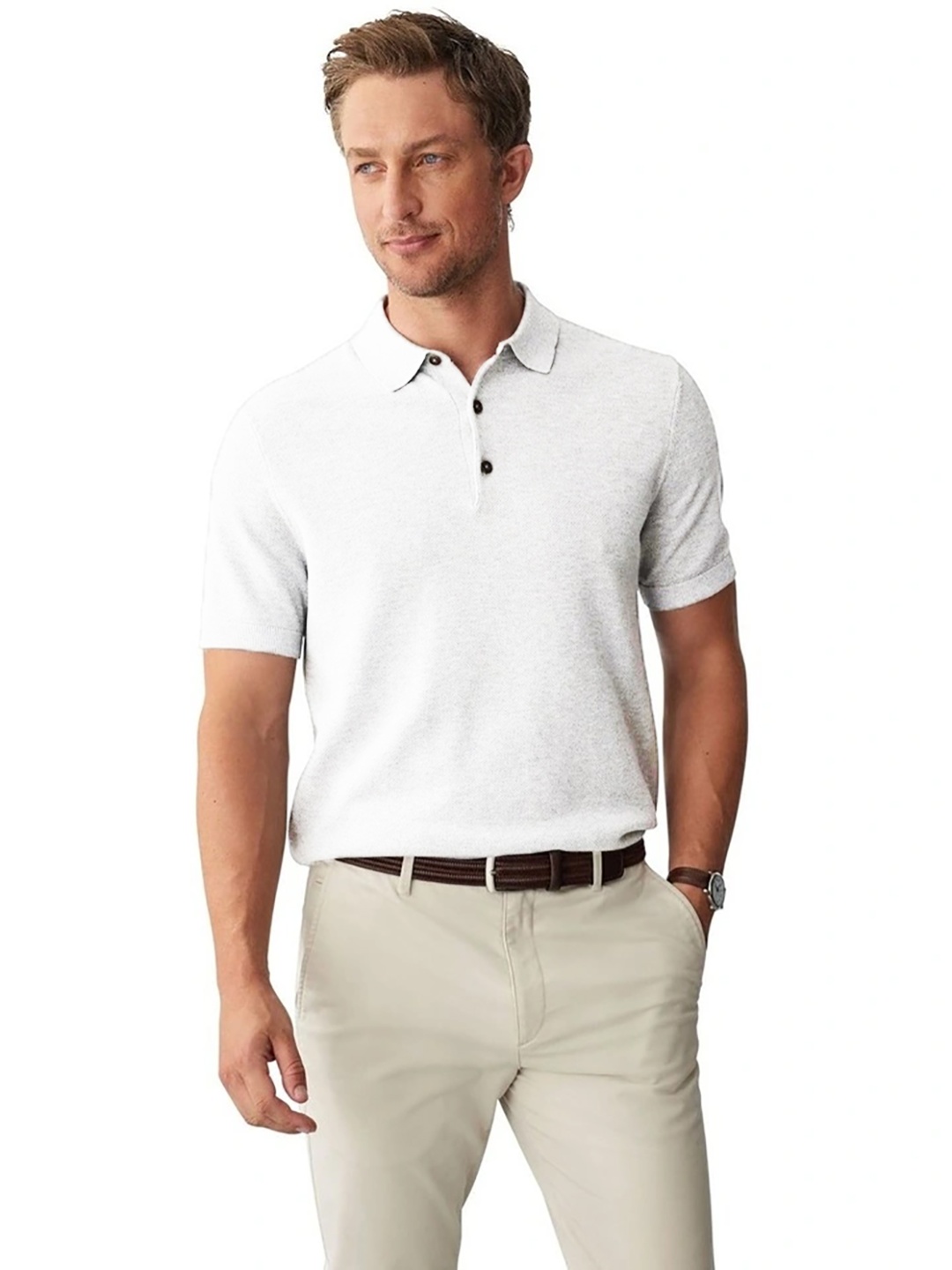 

Kotty Men Polo Collar Applique T-shirt, White