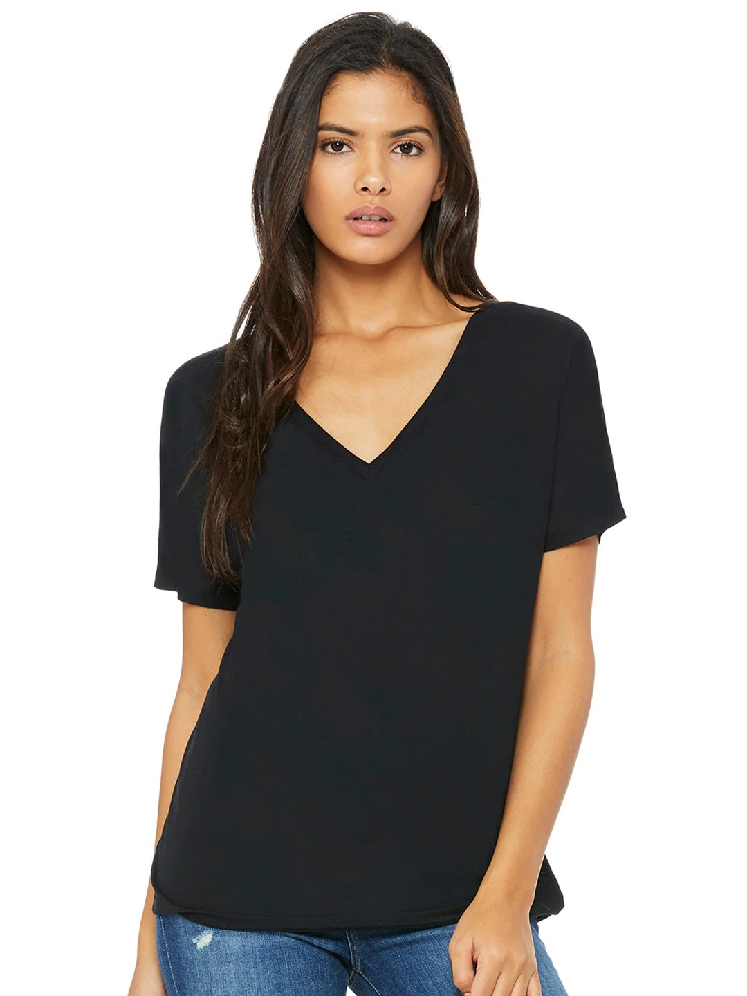 

COLOR CAPITAL Women 2 V-Neck Applique T-shirt, Black