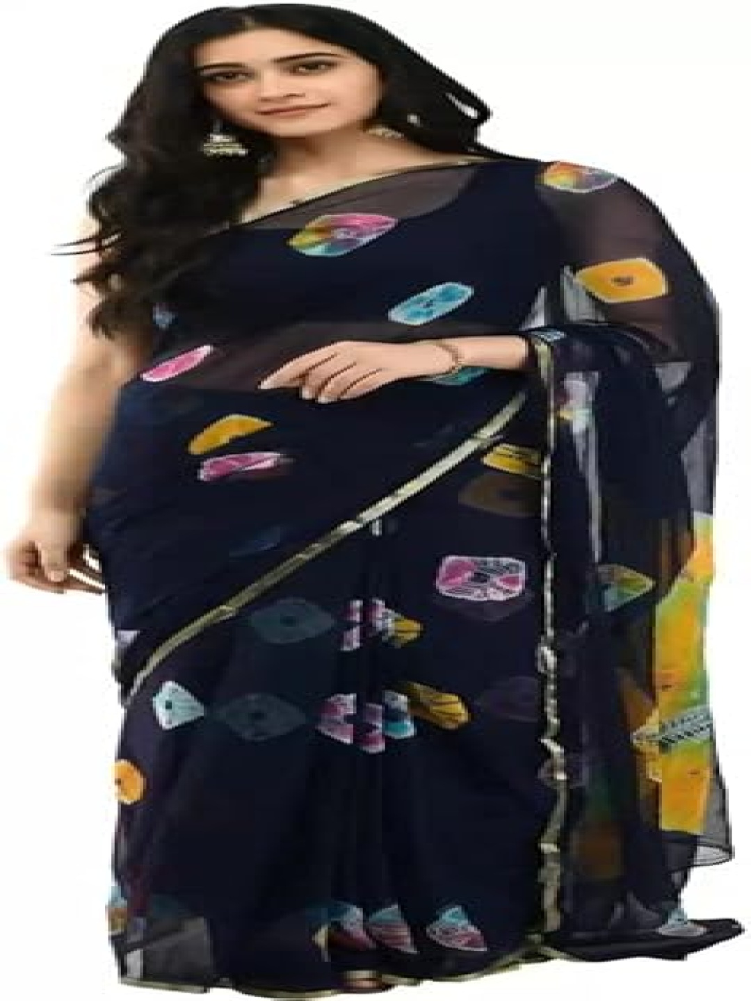 

Reboot Fashions Tie and Dye Zari Woven Pure Chiffon Saree, Navy blue