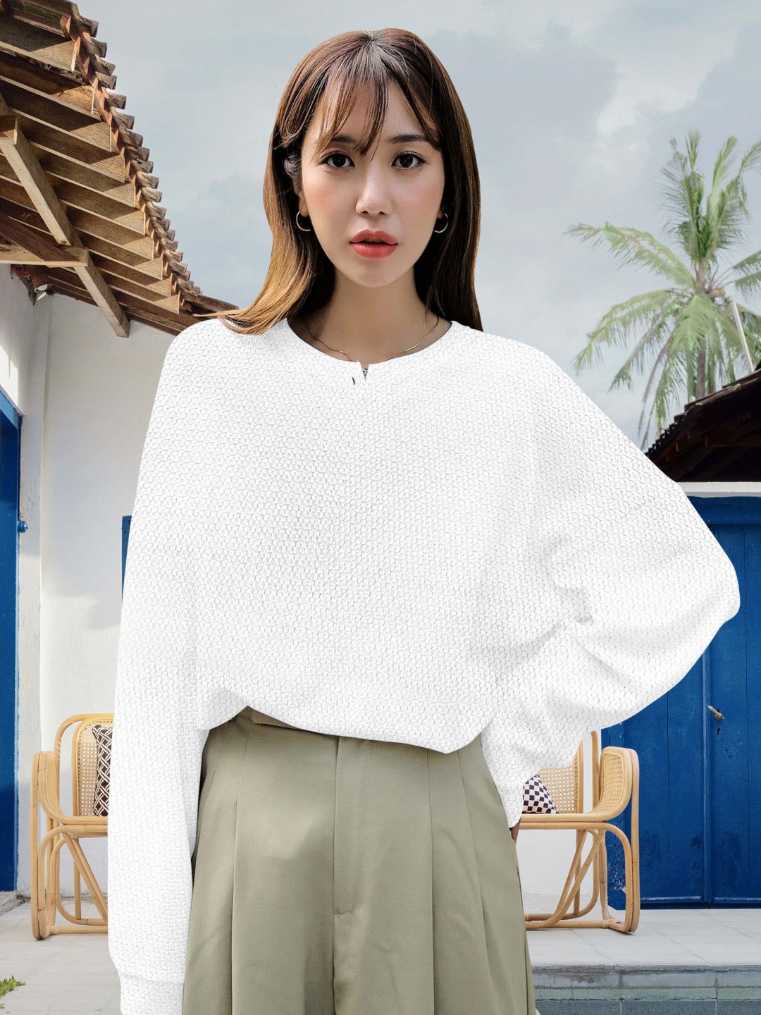 

MISS AYSE Extended Sleeves Top, White