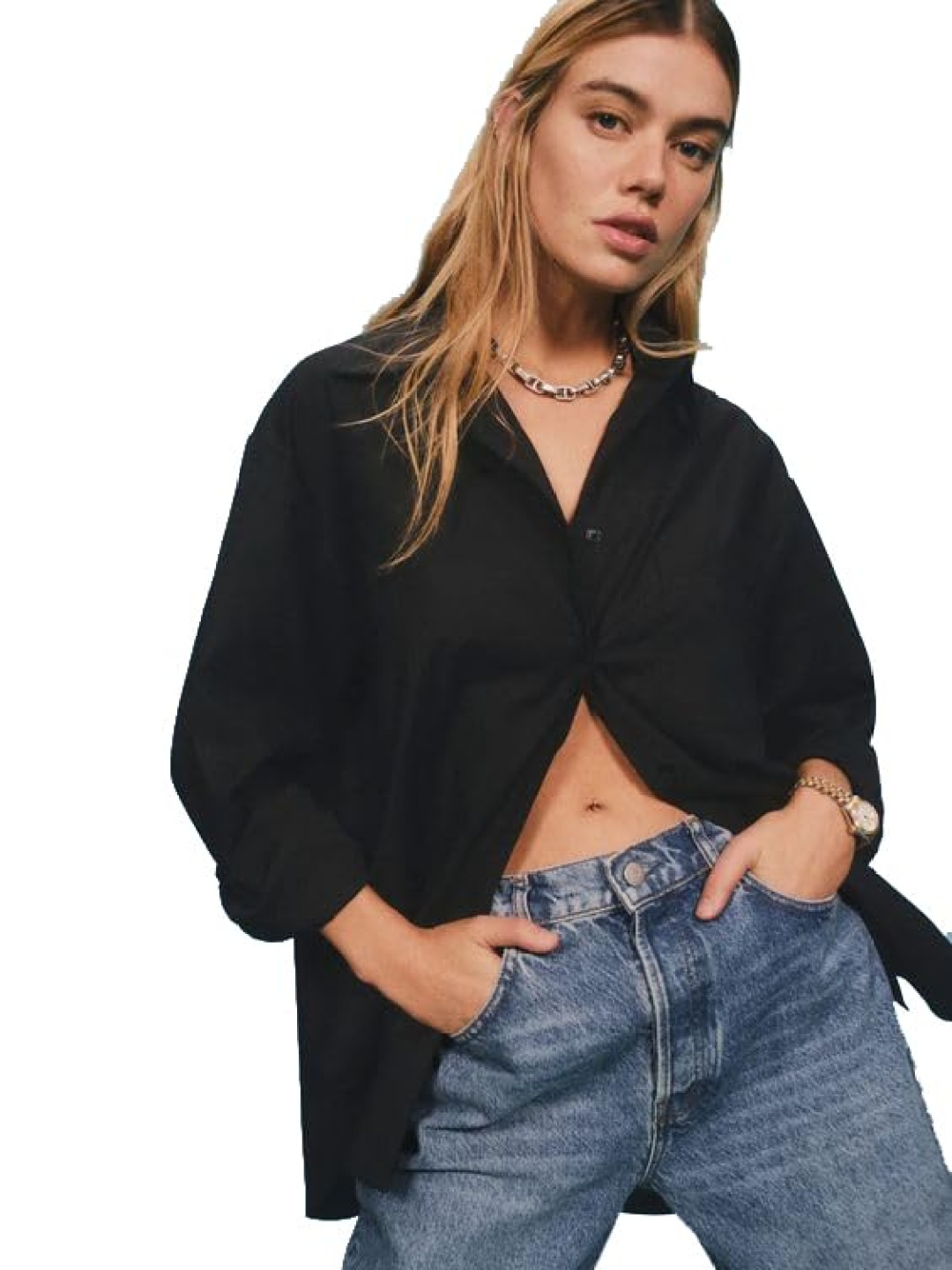 

Fab Star Classic Spread Collar Pure Cotton Oversized Shirt, Black