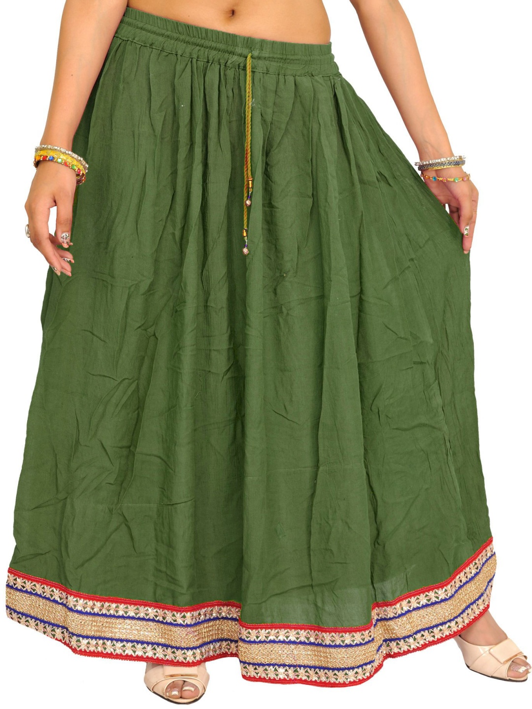 

Exotic India Embellished A-Line Maxi Skirts, Green