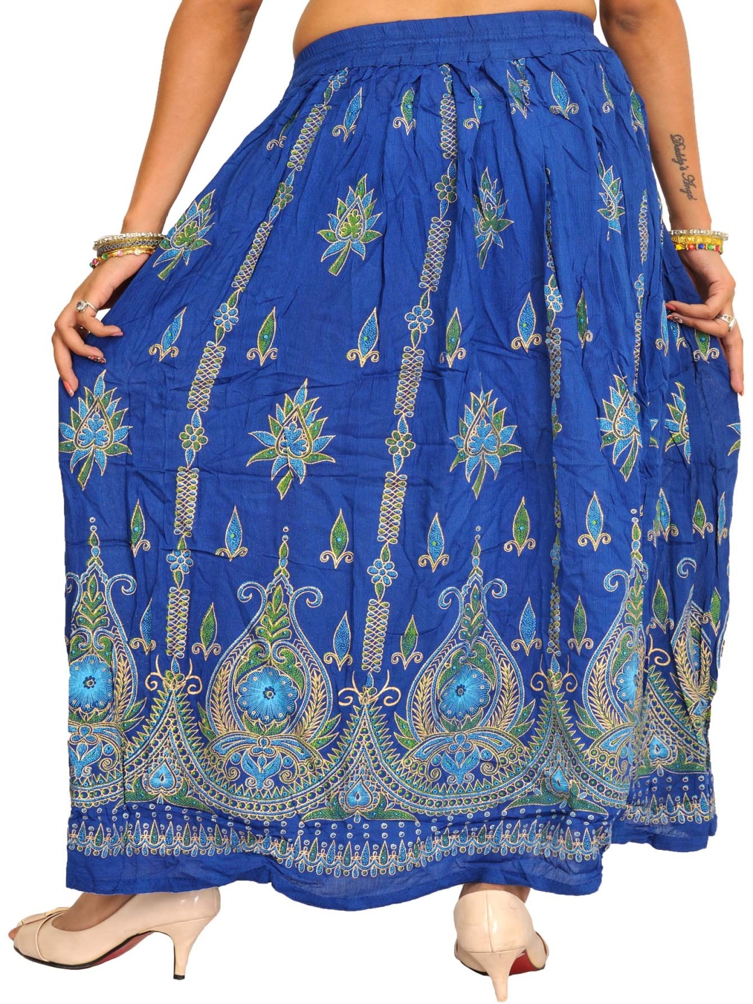 

Exotic India Printed A-line Maxi Skirts, Blue