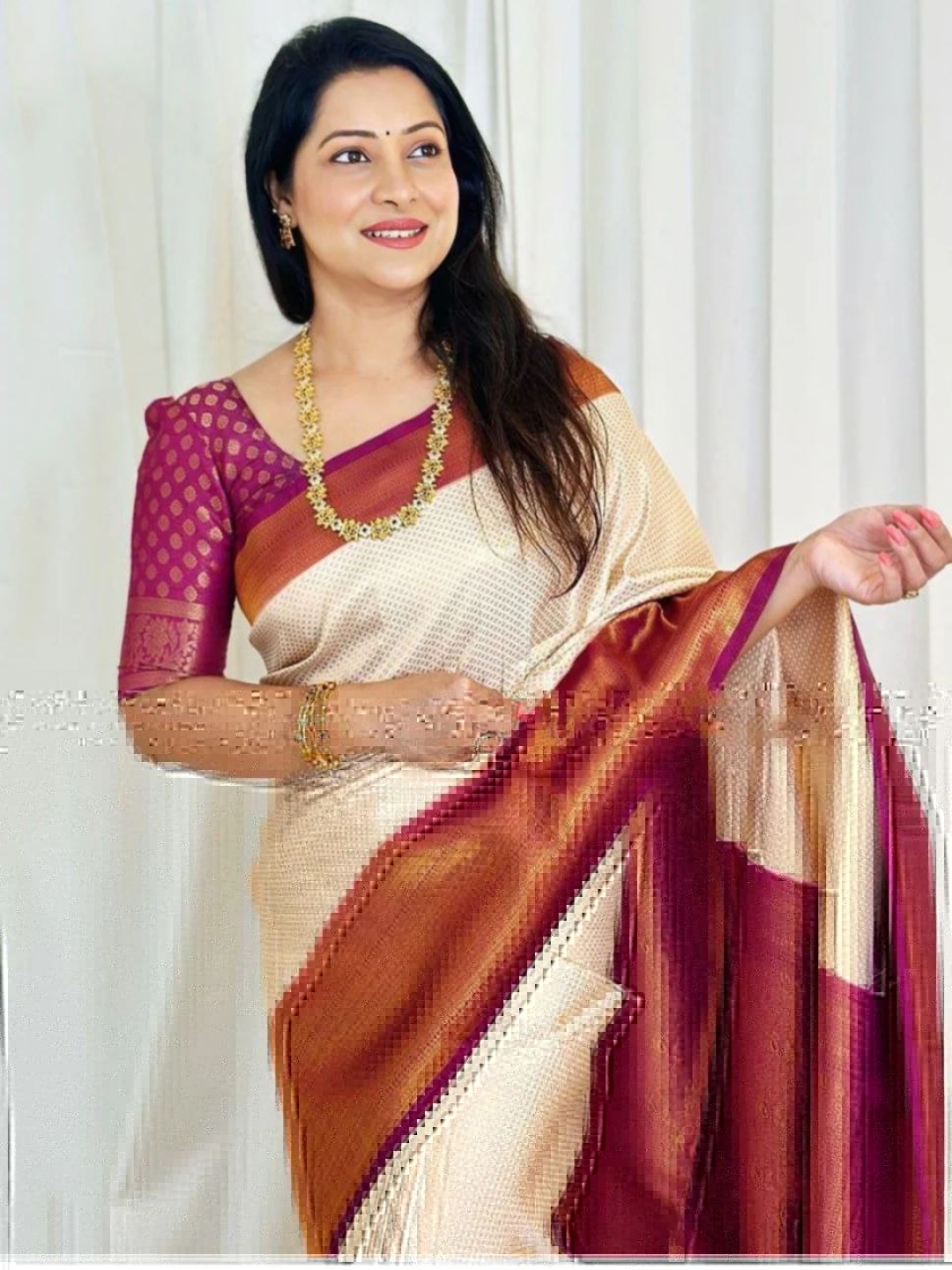 

KALINI Woven Design Zari Jacquard Banarasi Saree, Off white