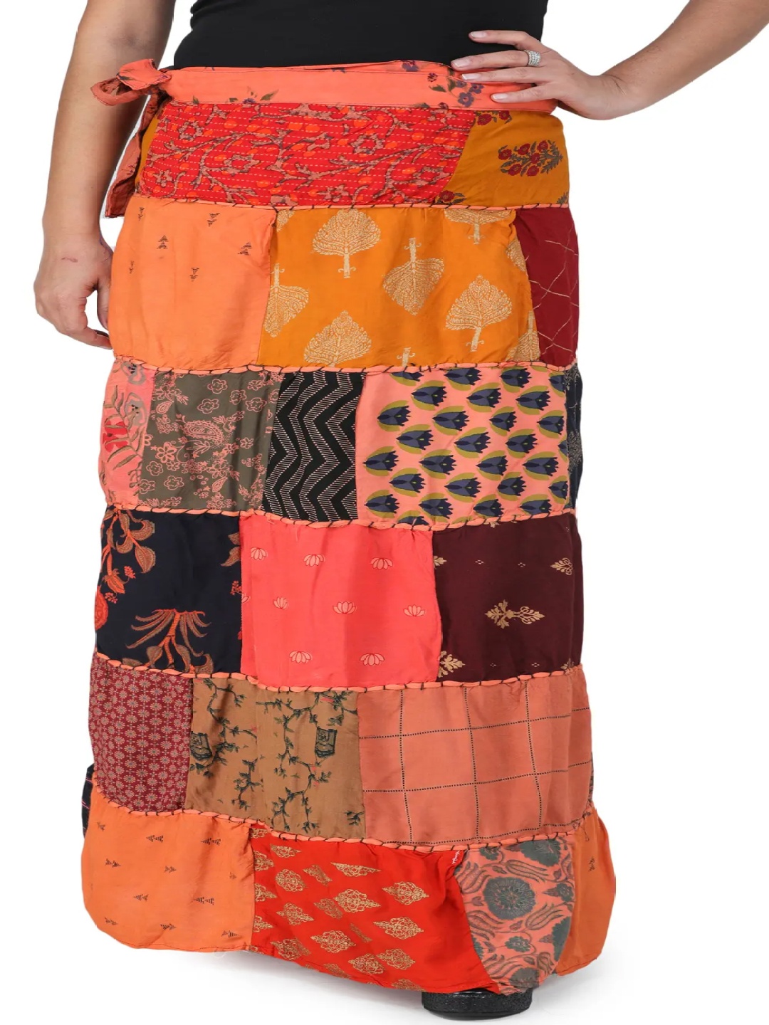 

Exotic India Printed Pure Cotton A-line Maxi Skirts, Peach