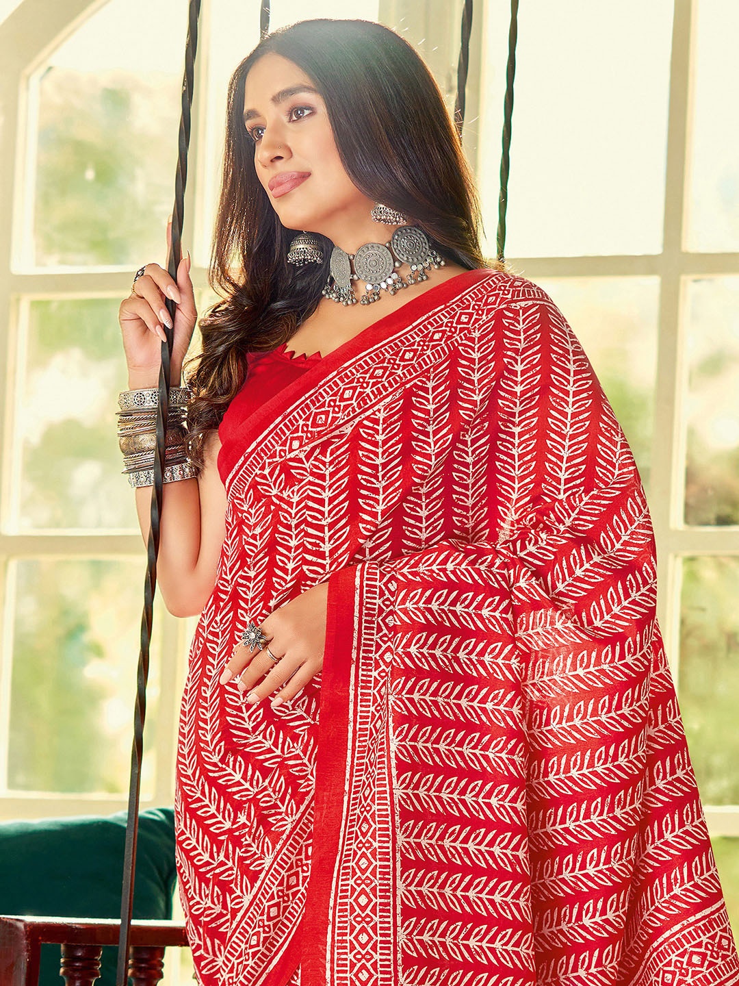 

Anouk Rustic Red Ethnic Motifs Dabu Saree