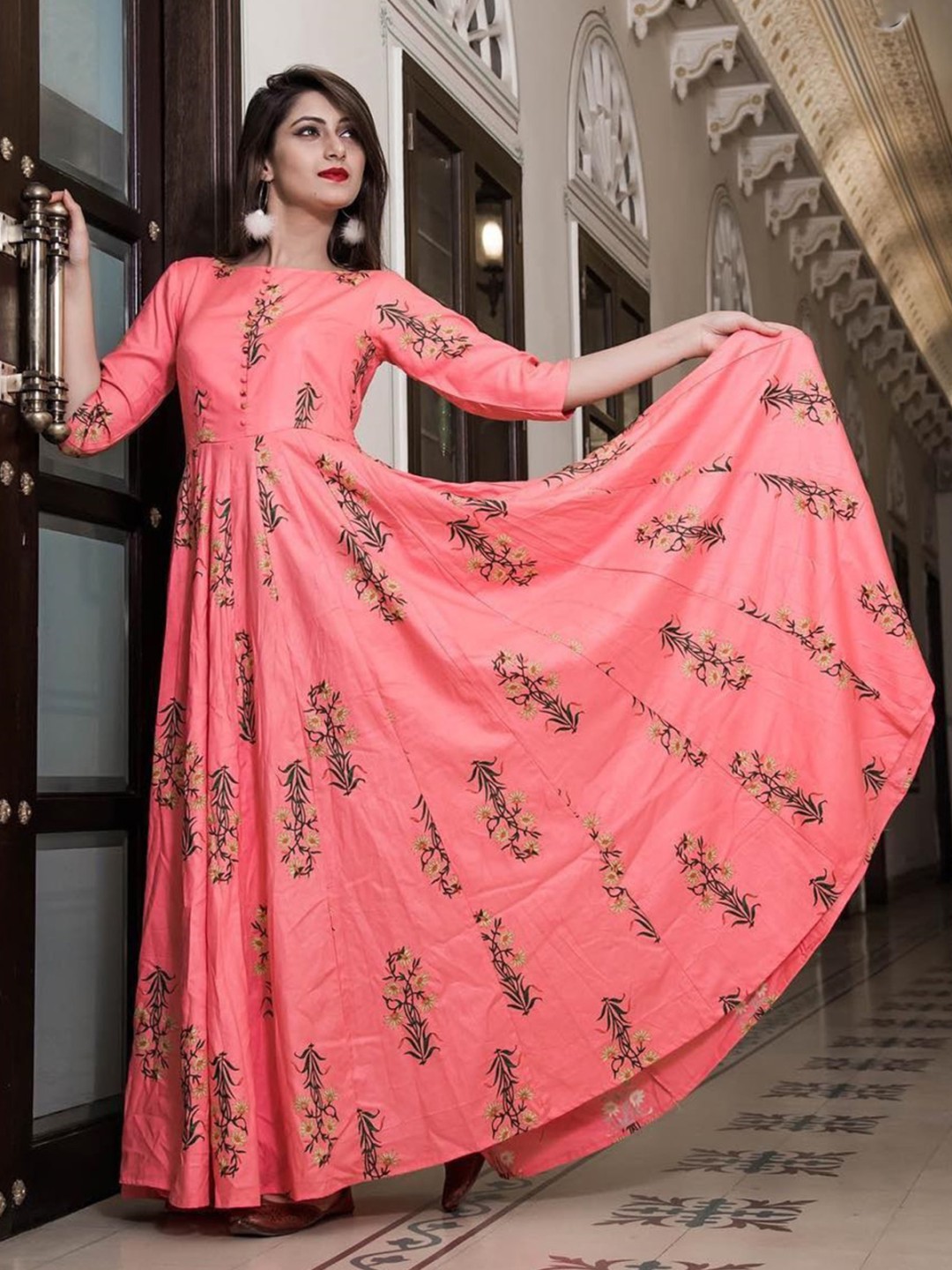 

ODETTE Women Ethnic Motifs Printed Anarkali Kurta, Pink