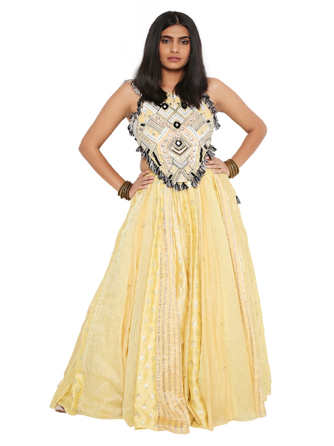 

Payal Singhal Embellished Mirror Work Ready to Wear Lehenga & Choli, Yellow