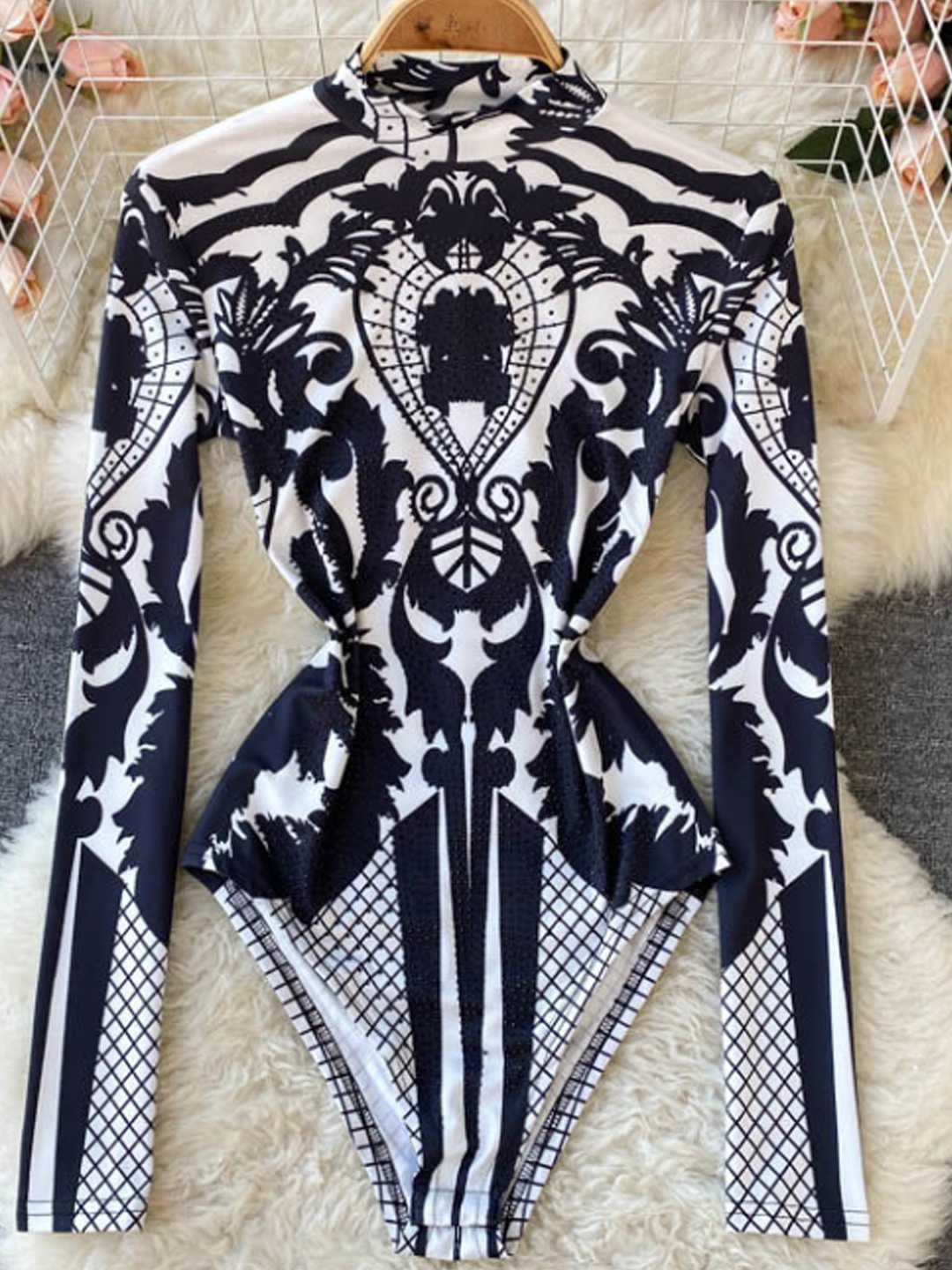 

BAESD Women Printed Bodysuit, Blue