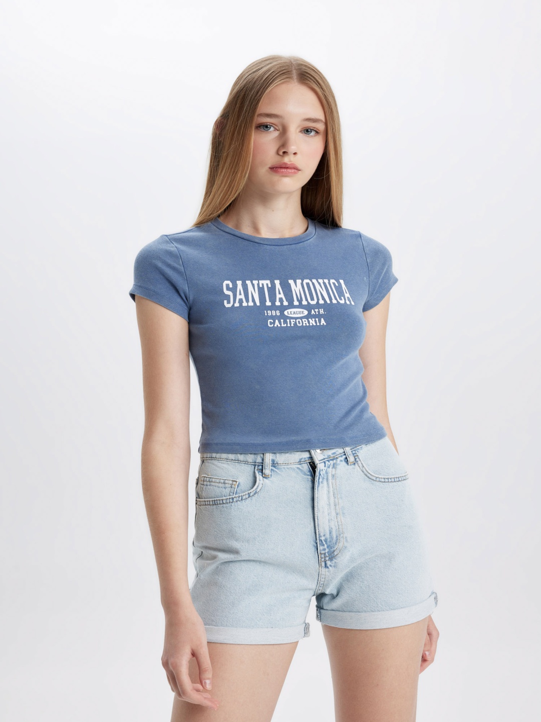 

DeFacto Typography Printed Round Neck Casual T-shirt, Blue