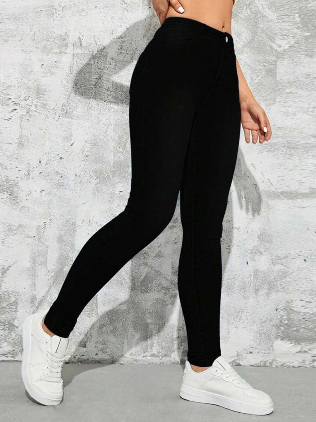 

Next One Women Smart Skinny Fit High-Rise Slash Knee Stretchable Jeans, Black