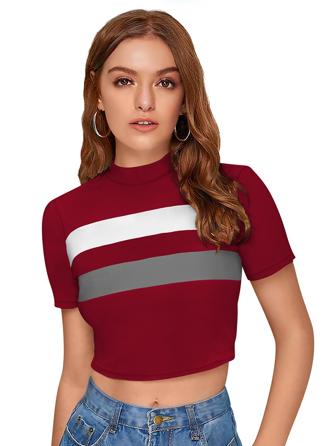 

SANJANA SILK Striped Crop Top, Grey