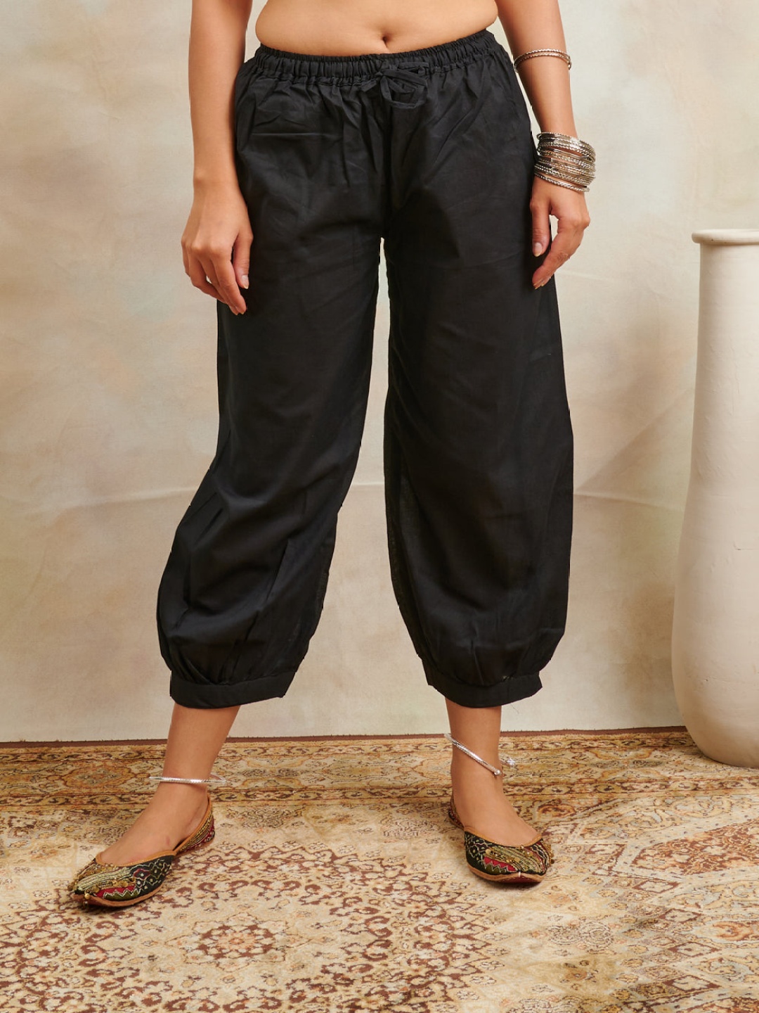 

Tahiliya Women Pure Cotton Harem Pants, Black