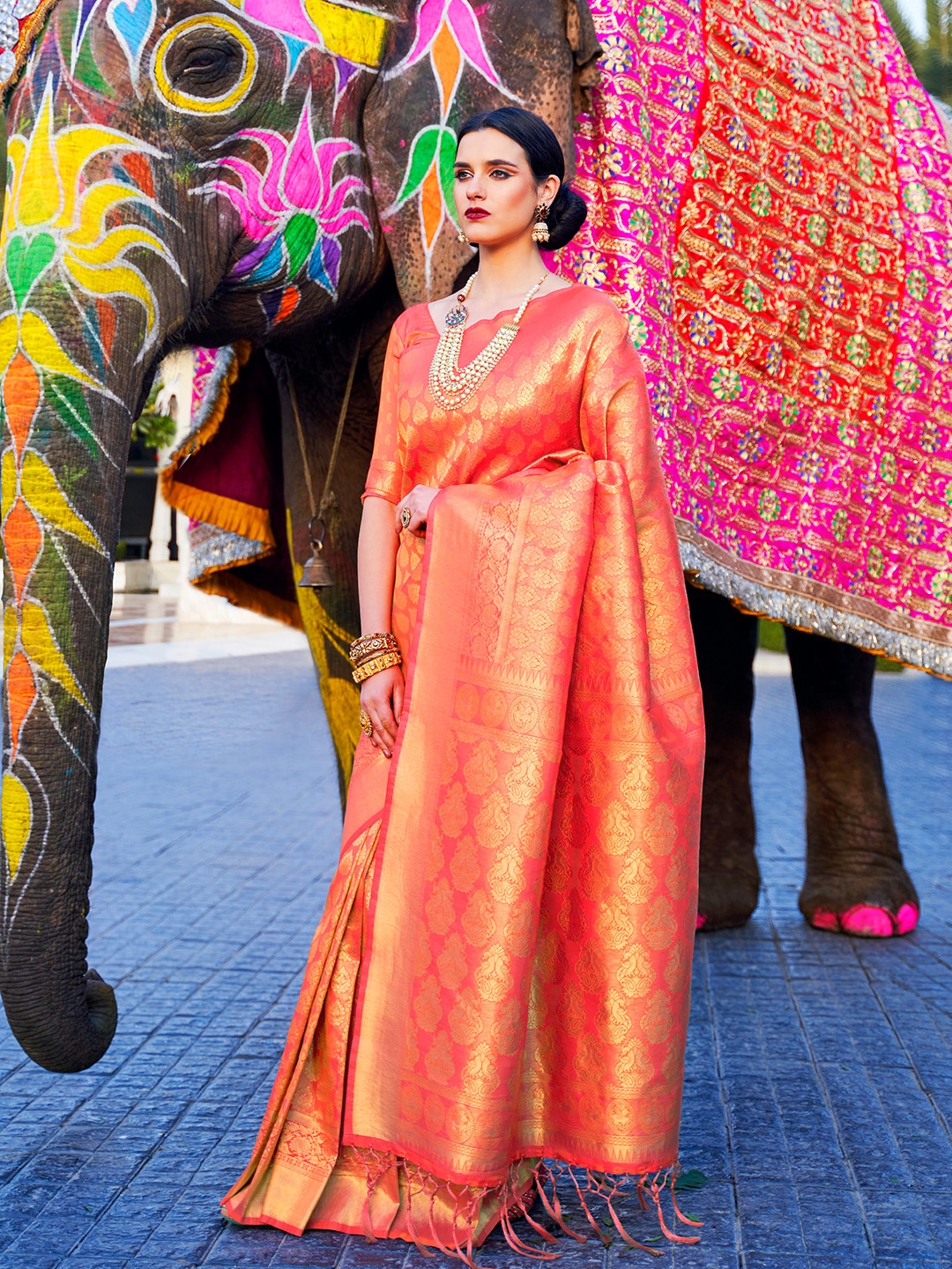 

Ishin Ethnic Motifs Zari Banarasi Saree, Orange