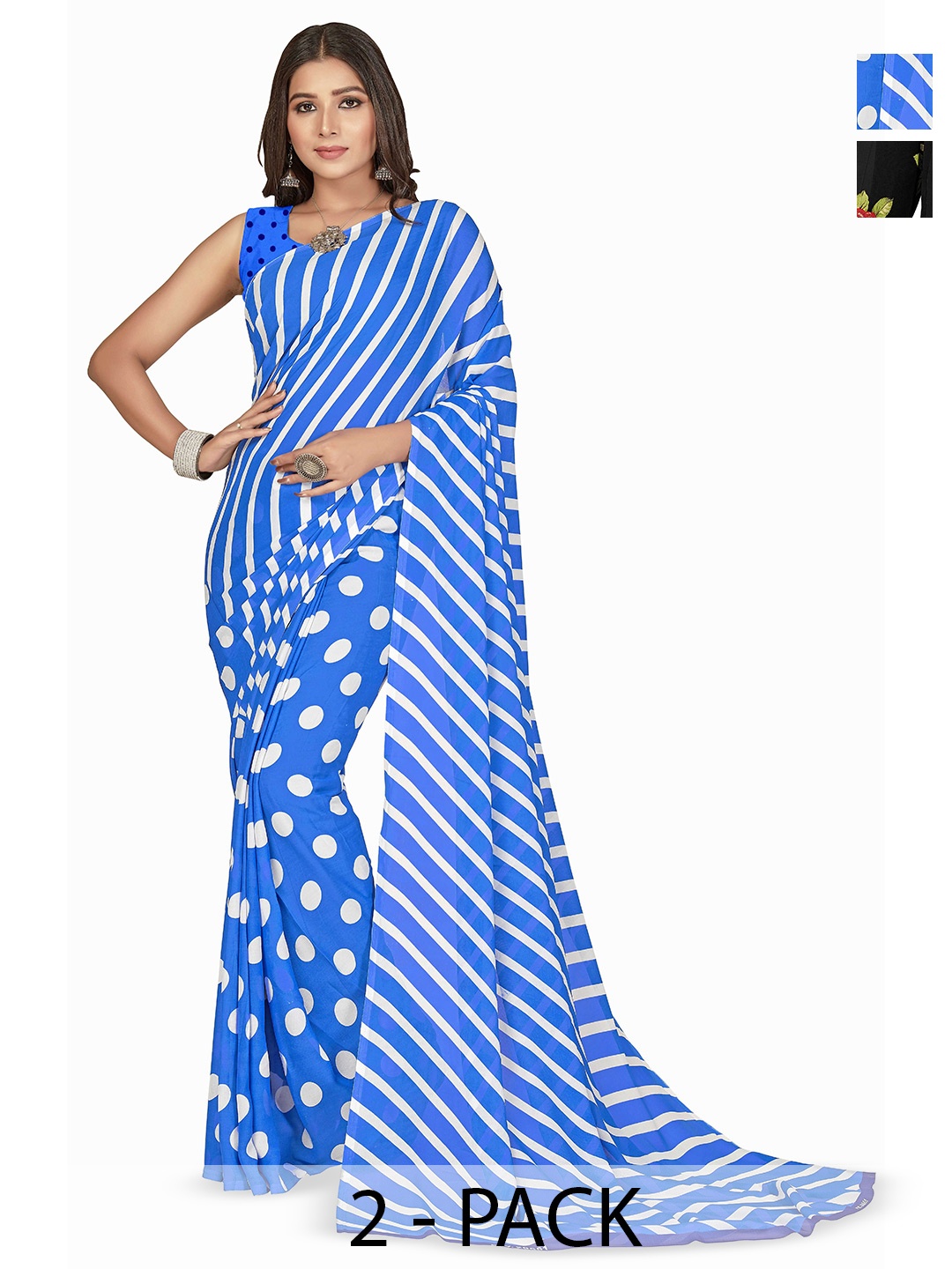 

ANAND SAREES Pack of-2 Floral Saree, Black