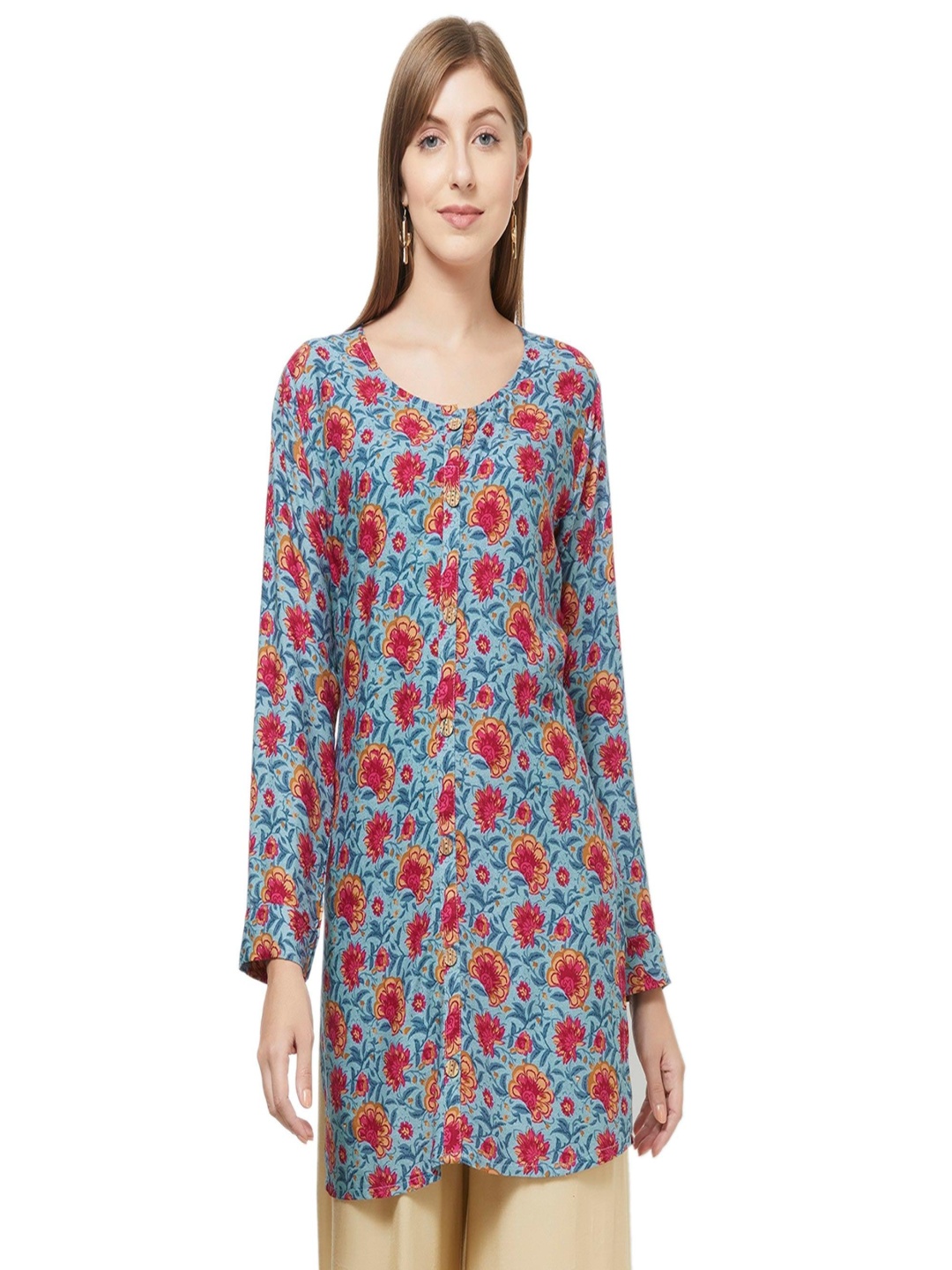 

Peachmode Floral Printed Longline Top, Grey