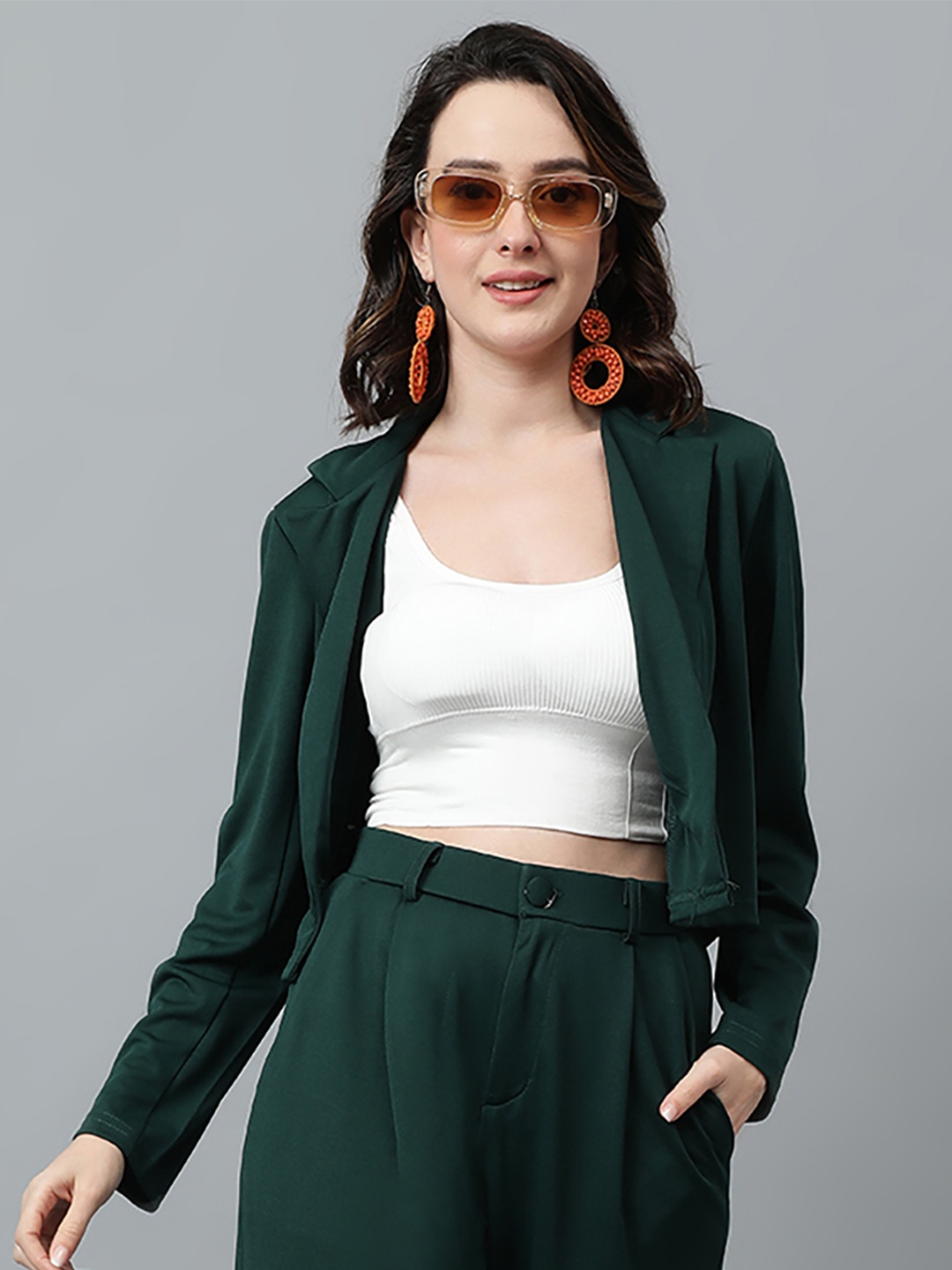 

KOTTY Basics Double Breasted Crop Blazer, Green