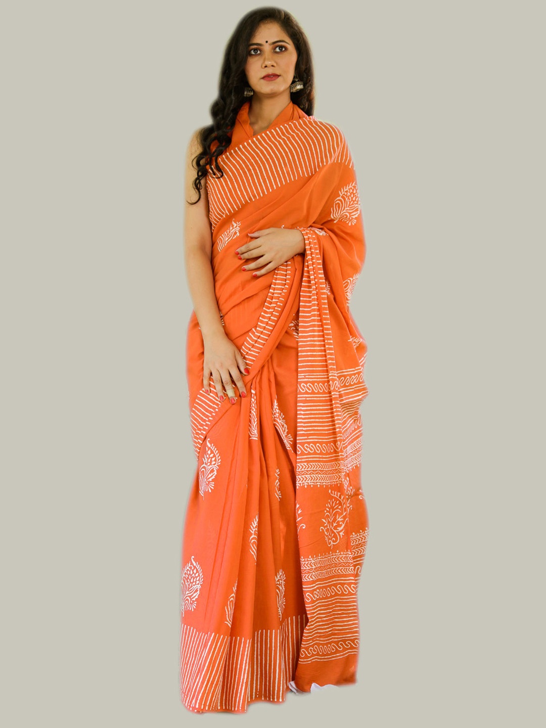 

BUTA BUTI Women Ethnic Motifs Pure Cotton Saree, Orange