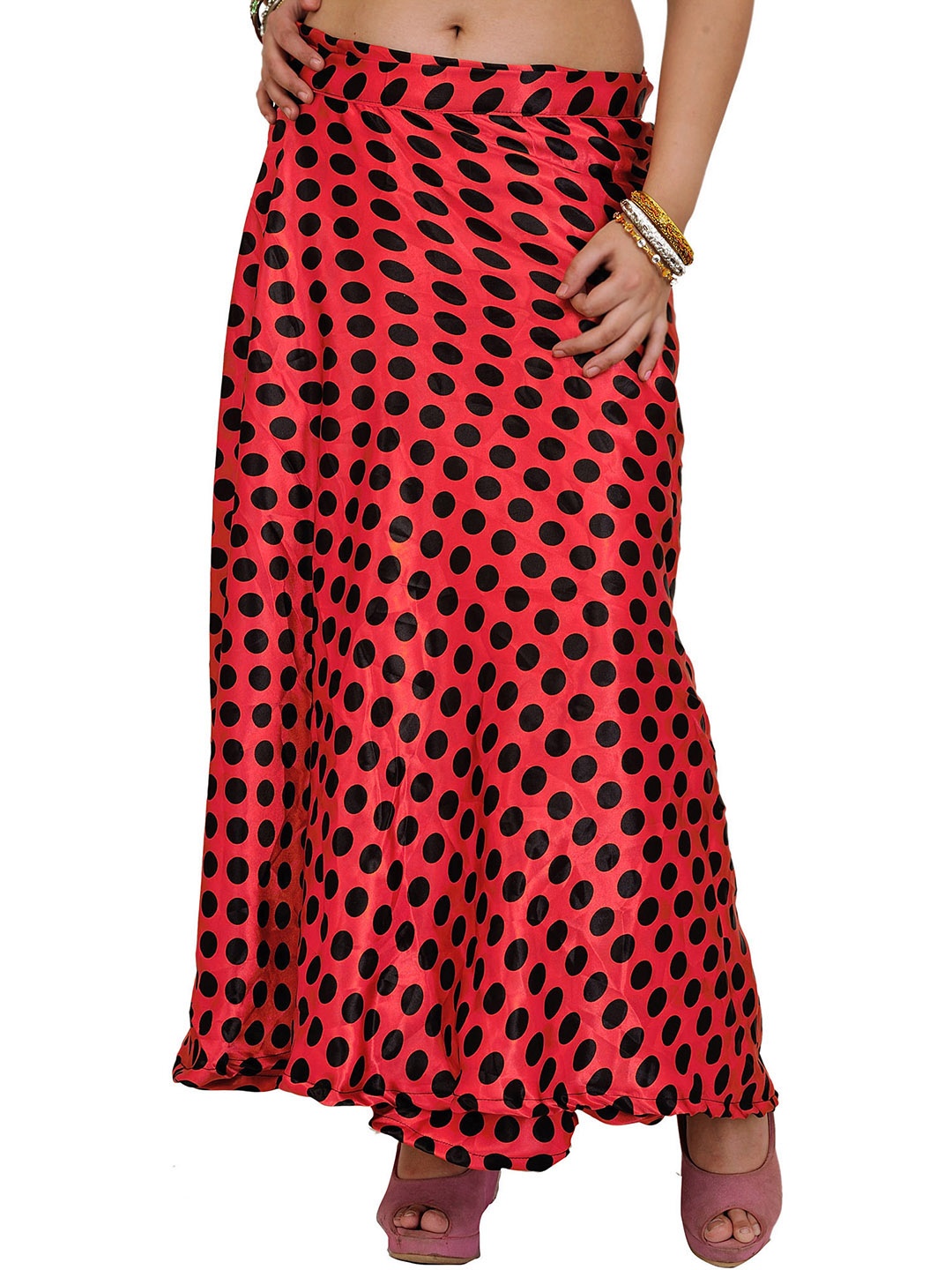 

Exotic India Printed Wrap-Around Maxi Skirts, Red