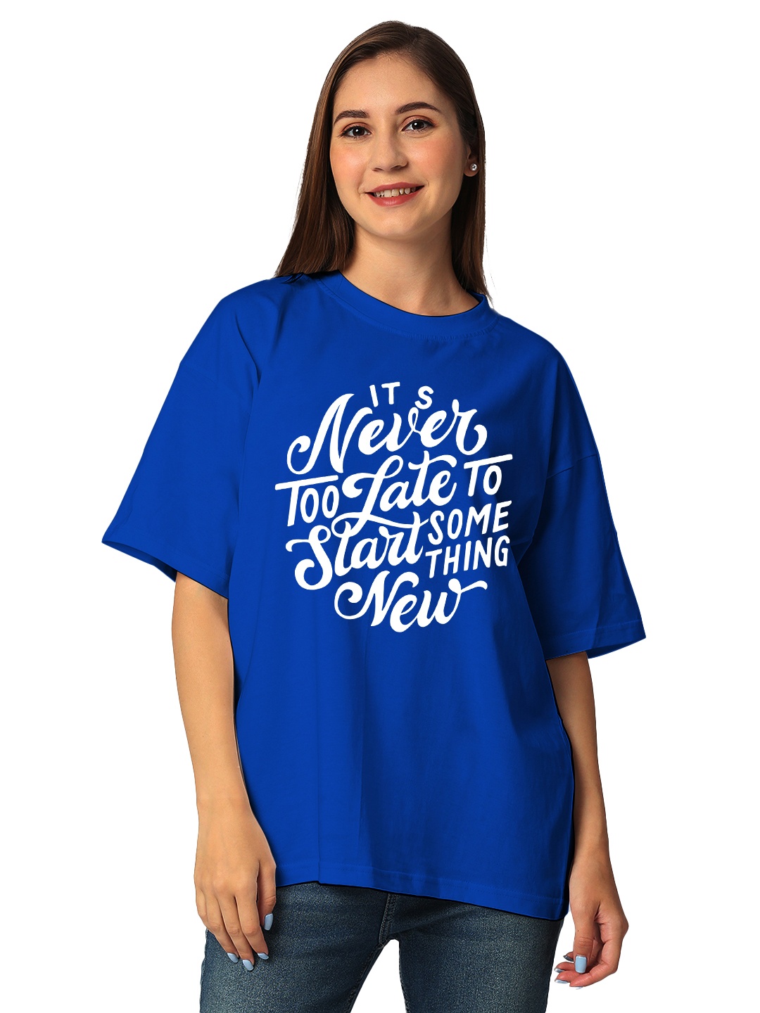 

STATUS MANTRA Women Typography Printed Bio Finish Pockets T-shirt, Blue