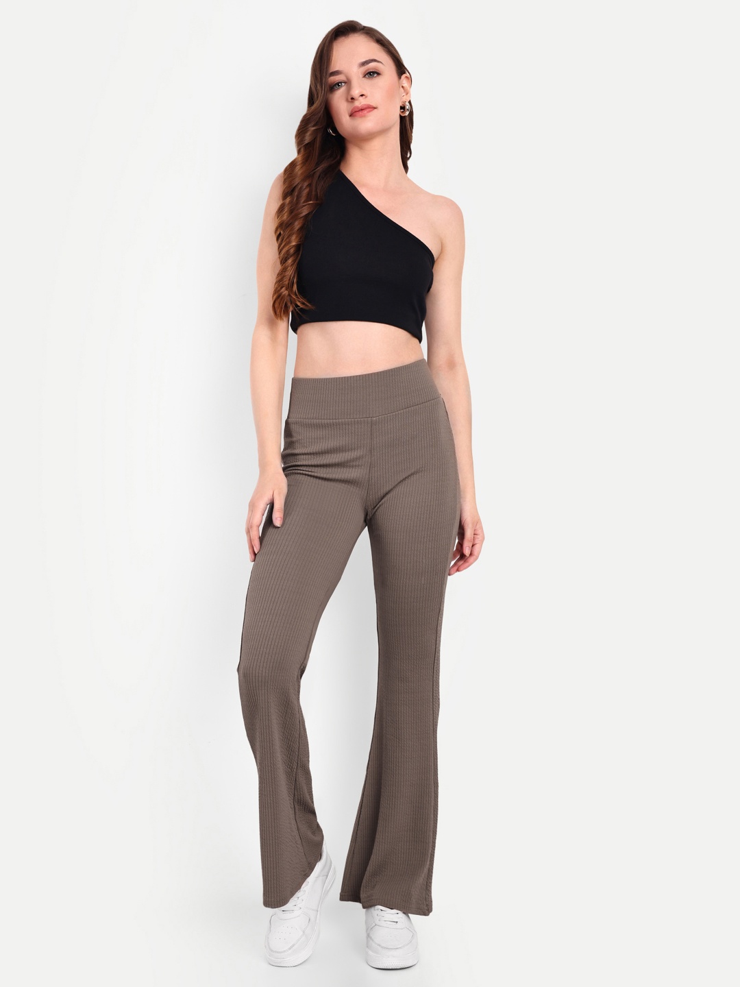 

Next One Women Smart Flared High-Rise Easy Wash Trousers, Brown