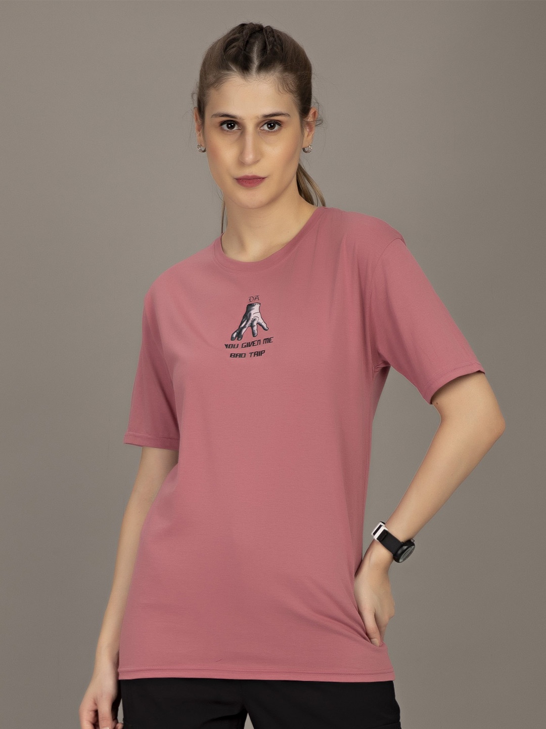

STHULAS Graphic Printed Pure Cotton T-Shirt, Pink