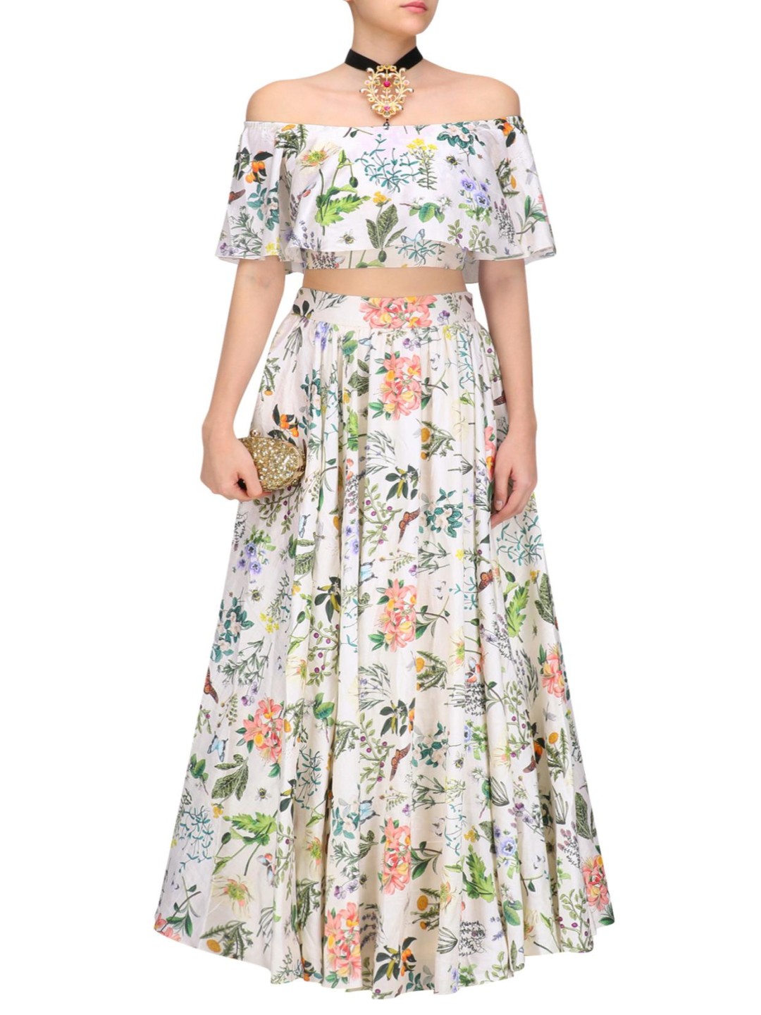 

Payal Singhal Floral Printed Ready to Wear Lehenga & Blouse, Off white