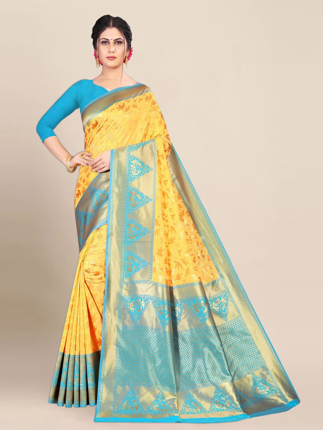 

Aldwych Woven Design Banarasi Saree, Yellow