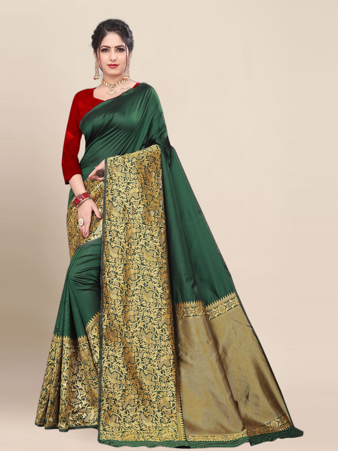 

Aldwych Silk Blend Designer Banarasi Saree, Green